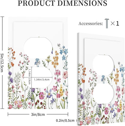Rustic Wild Floral Vintage Watercolor Flower 1 Gang Duplex Receptacle Switch Wall Plate Decorative Switchplate Outlet Covers Electrical Plug Cover Faceplate for Bathroom Home Decor