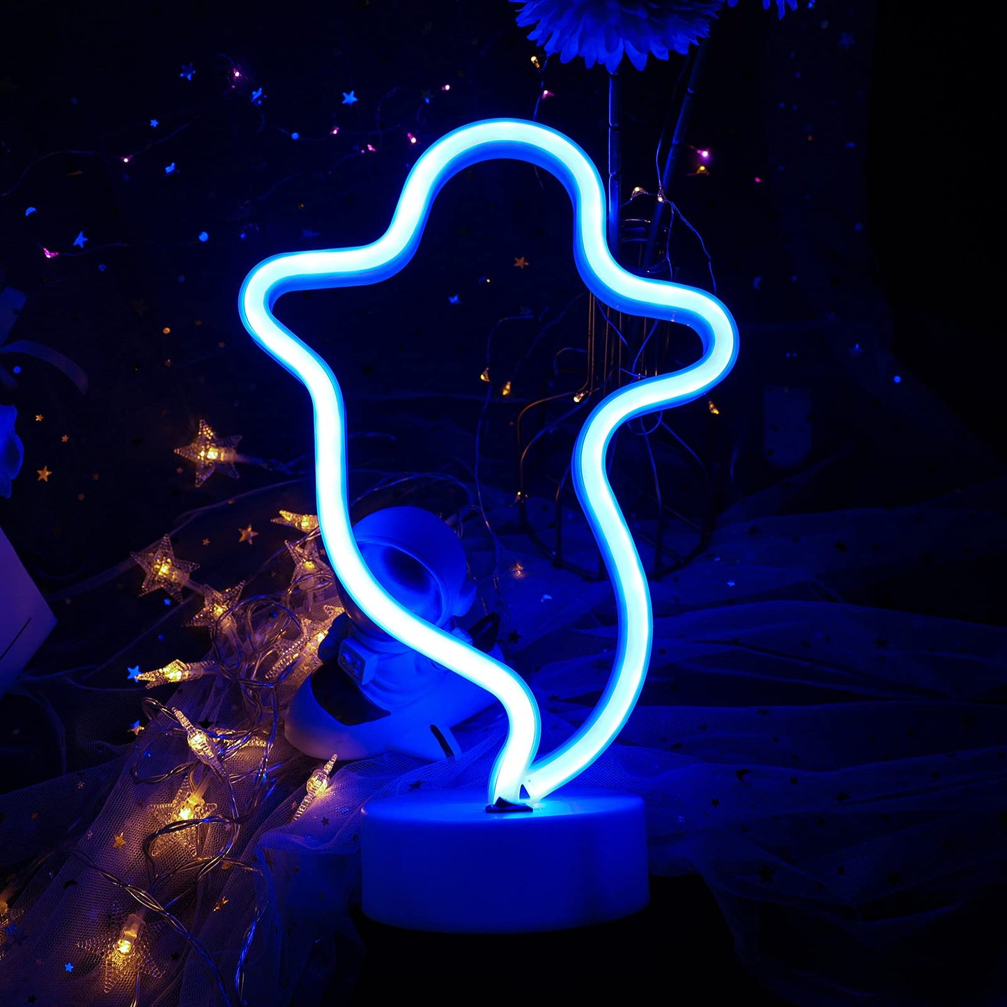 ENUOLI Led Neon Sign Art Decorative Lights Neon Night Lights with Holder Base Table Decoration Lamps with Base for Kids Room Living Room Christmas Birthday Wedding Halloween Party (Ghost)