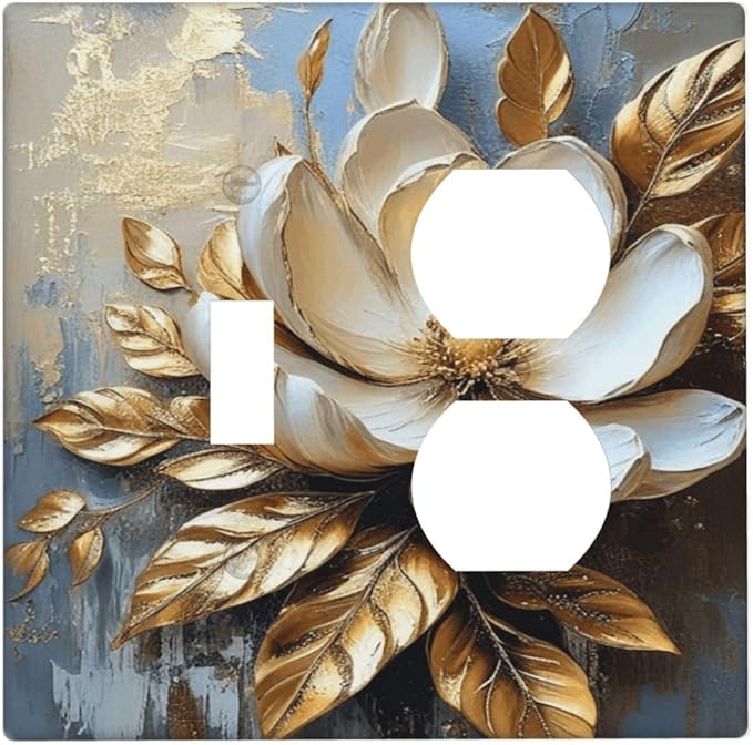 Decorative Art Light Switch Covers Gilded Bloom 2 Gang Single Toggle Duplex Combination Electrical Faceplate Switchplate Wall Plate for Home Decor