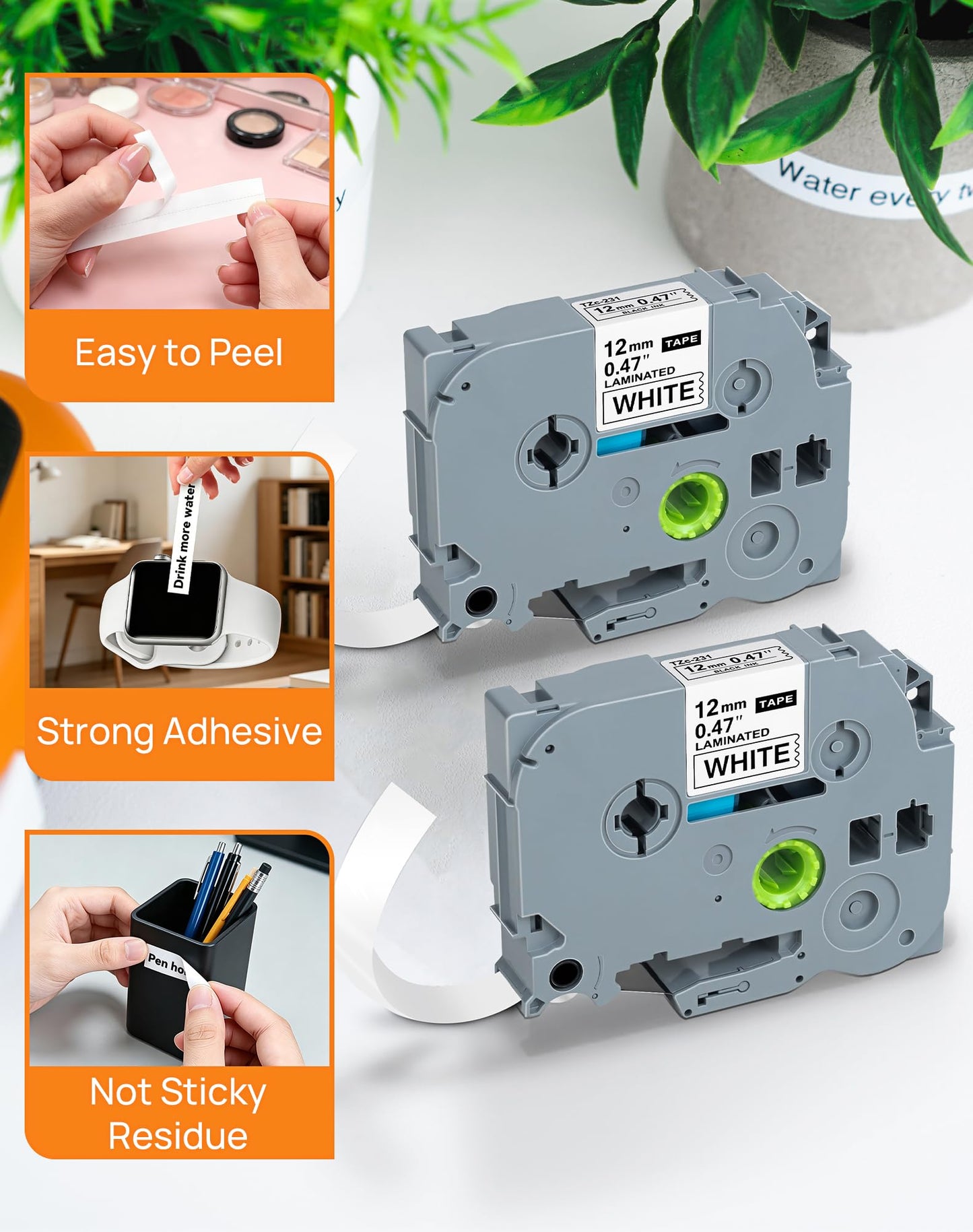 BORN4SHIP Label Maker Tape 12mm 0.47 Laminated White, Replace for Brother P Touch Label Tape Refills, Tze 231 Tz Tapes Compatible with Brother PT-H100 H110 D200 D210 D220 D400 D410 D600 Etc, 4 Packs