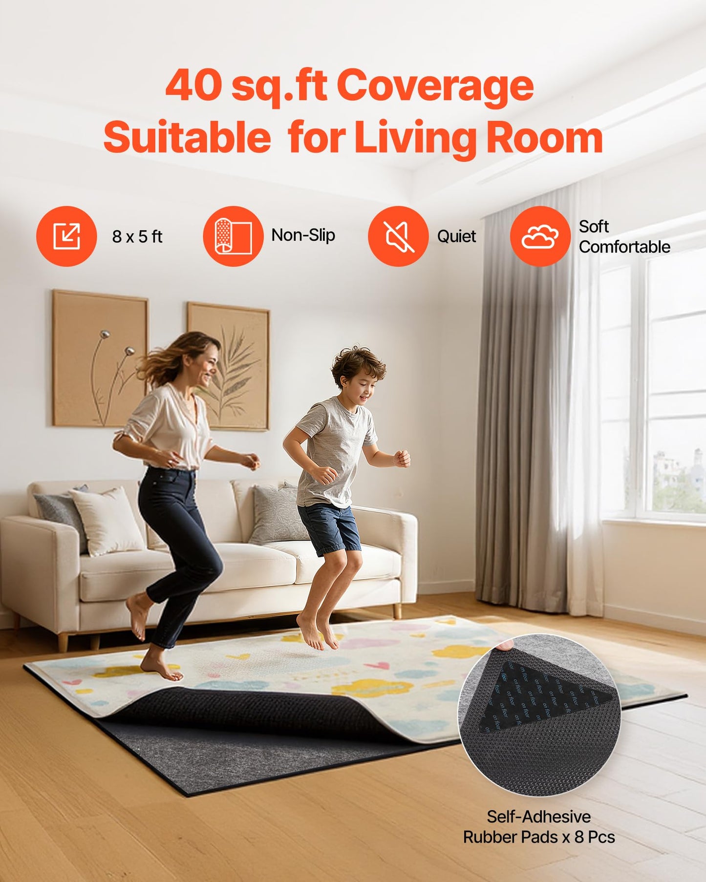 VEVOR Rug Pad 8 x 5 ft, Non-Slip Carpet Area Pad 0.22inch Rug Mat Padding with Dual Surface Felt Cushion & Rubber Gripper, Hardwood Floor Protection for All Floors, Finishes, Keeps Carpets in Place