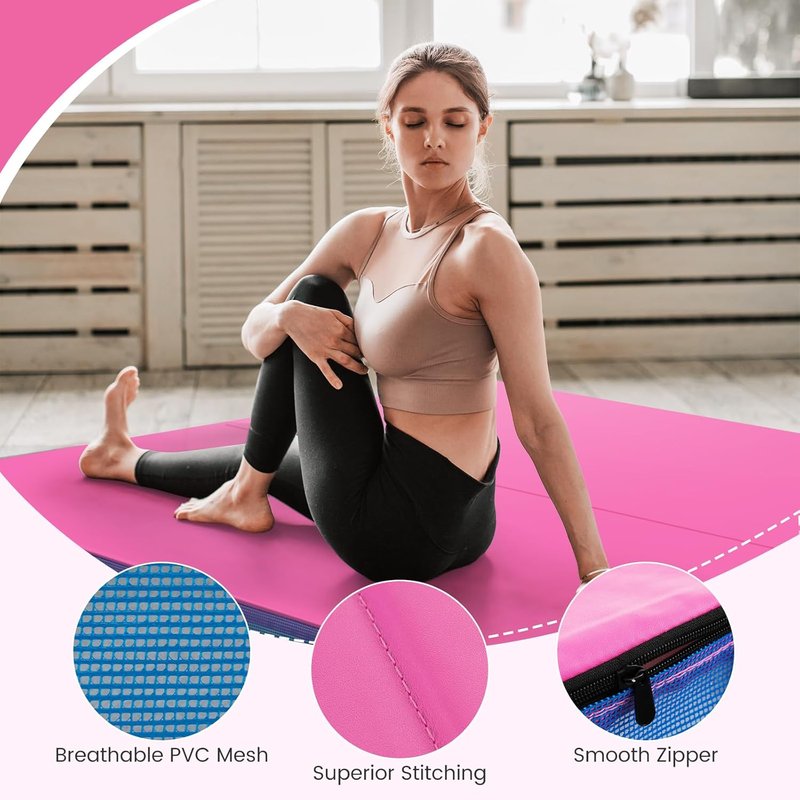 Goplus Thick Folding Gymnastic Mat - 4" Bi-Fold Fitness Mat with Carrying Handles & PU Leather Cover | Ideal for Home Gym Workouts