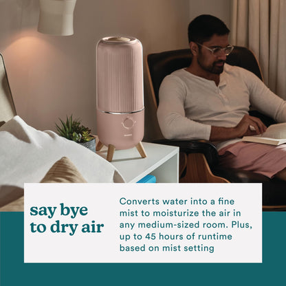 Homedics Ultrasonic Humidifier, Bedrooms and Home Offices, 0.97-Gallon Tank, 45-Hour Runtime, Visible Ultra-Quiet Cool Mist, Aromatherapy, Demineralization Cartridge, Night-Light, Auto-Off, White