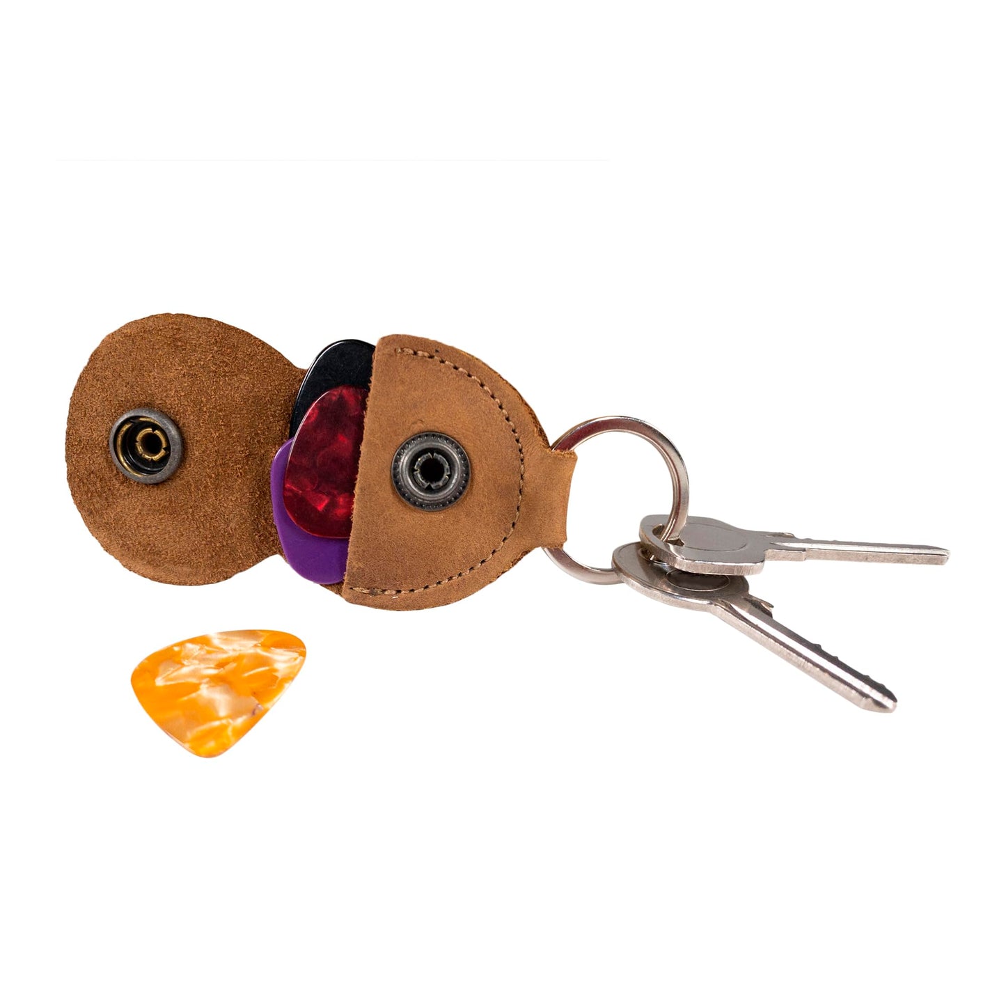 Hide & Drink, Guitar Pick Holder with Ring, Key Organizer, Keychain for Guitar Players, Full Grain Leather, Handmade, Single Malt Mahogany