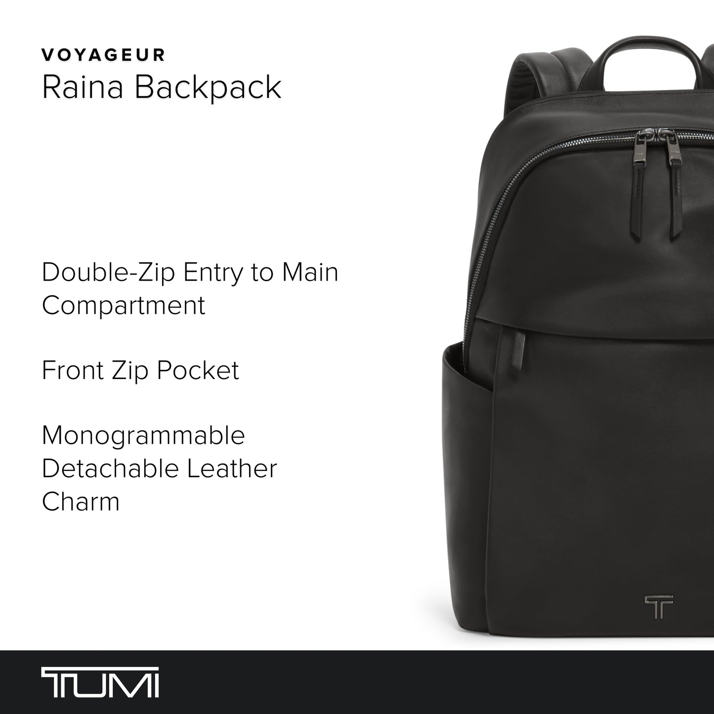 TUMI - Voyageur Raina Backpack - Women's Premium Leather Backpack - Everyday Bag with Phone Pocket & Laptop Compartment - Black, Gunmetal Hardware