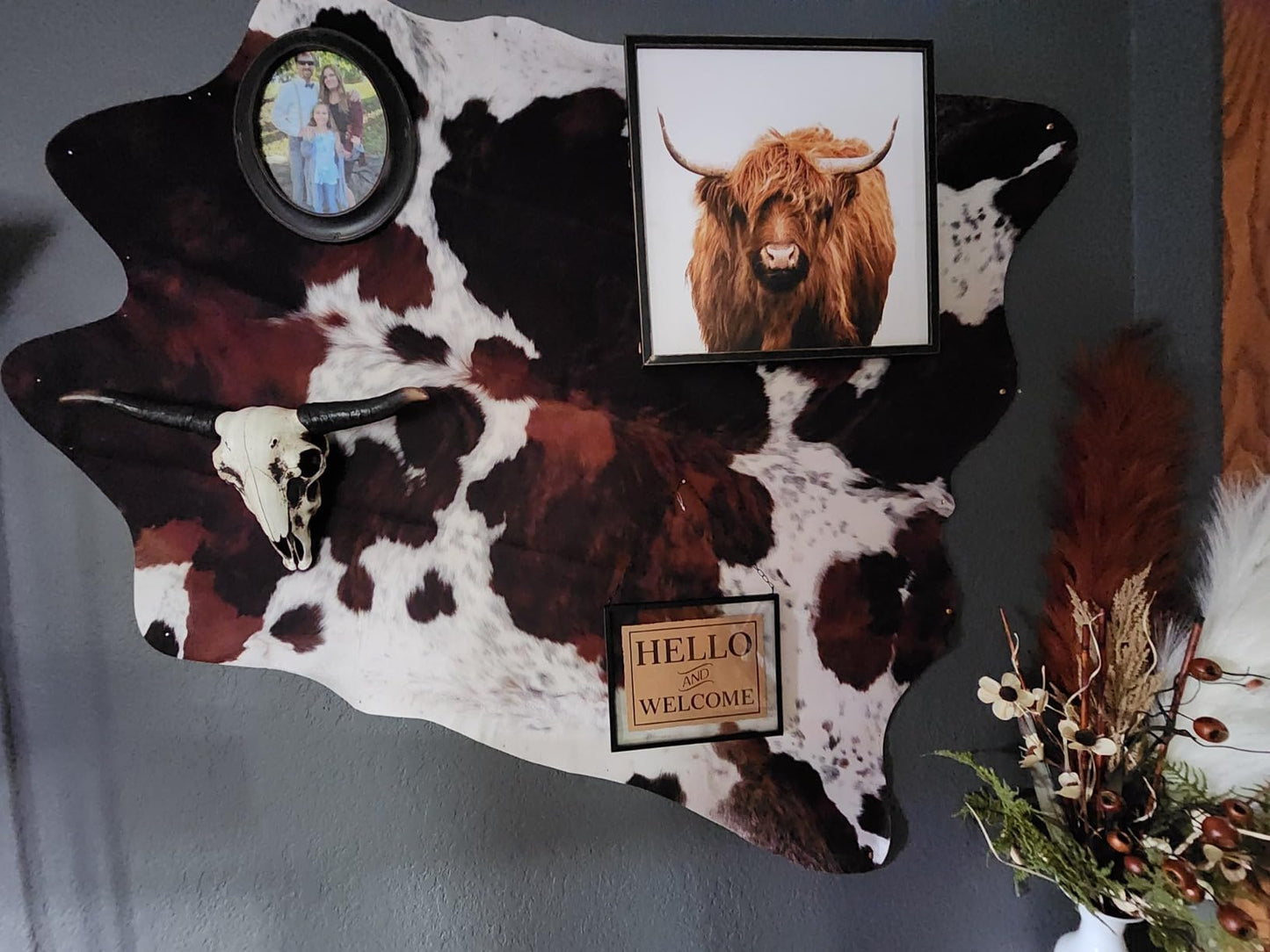 BennyRug Cowhide Rug Faux Cowhide Rugs Cow Hide Animal Print Rug Brown Non-Slip Area Rug Western Decor for Living Room, Bedroom, Office(4.6x5.2ft)