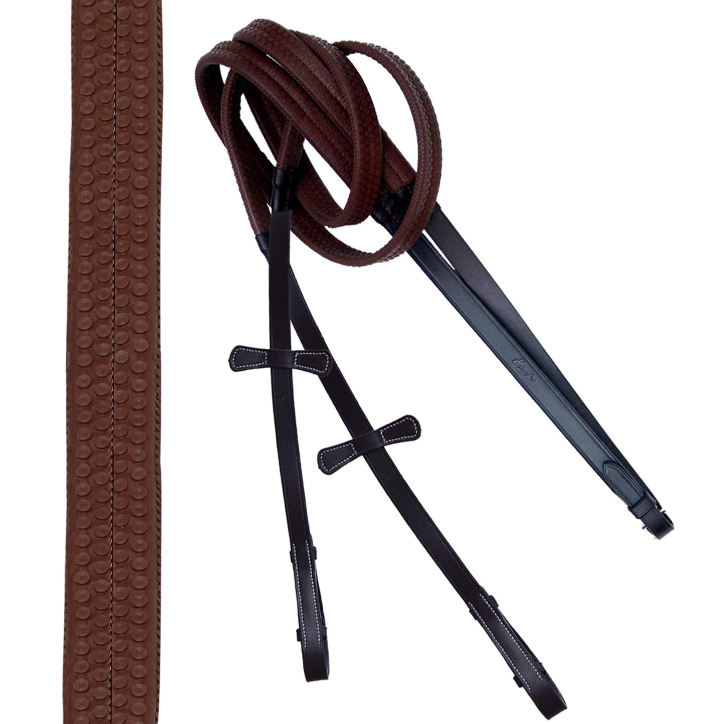 Exion Premium English Leather Figure 8 Bridle with Silver Clincher Noseband & Browband | Soft Padded Anatomical Crown Piece | Rubber Reins | Adjustable Fit | Jumping, Hunter, Eventing