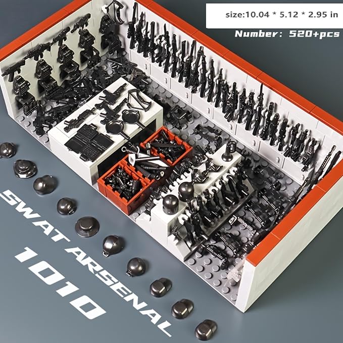 ELEFOCUS WW2 Military Base Building Blocks Set – 520 PCS Army Weapons Pack with SWAT Gear Miniguns Custom Guns and 10 Soldier Figures – Kids Army Playset Compatible with Major Brands