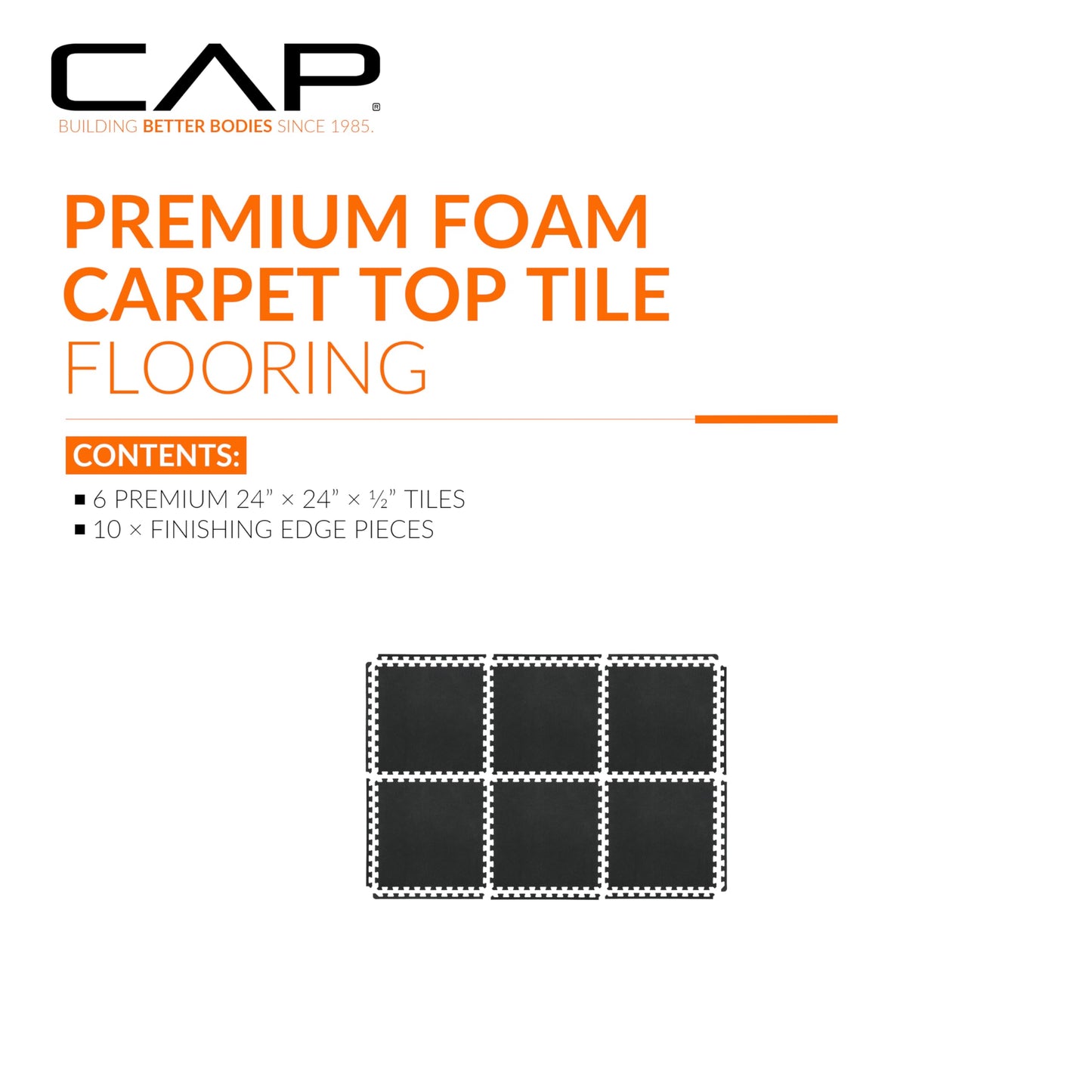 CAP Barbell 1/2-Inch Interlocking EVA Foam Exercise Puzzle Mat Home Flooring - 1 Pack | 24" x 24" x 1/2" | Carpet Top - Black
