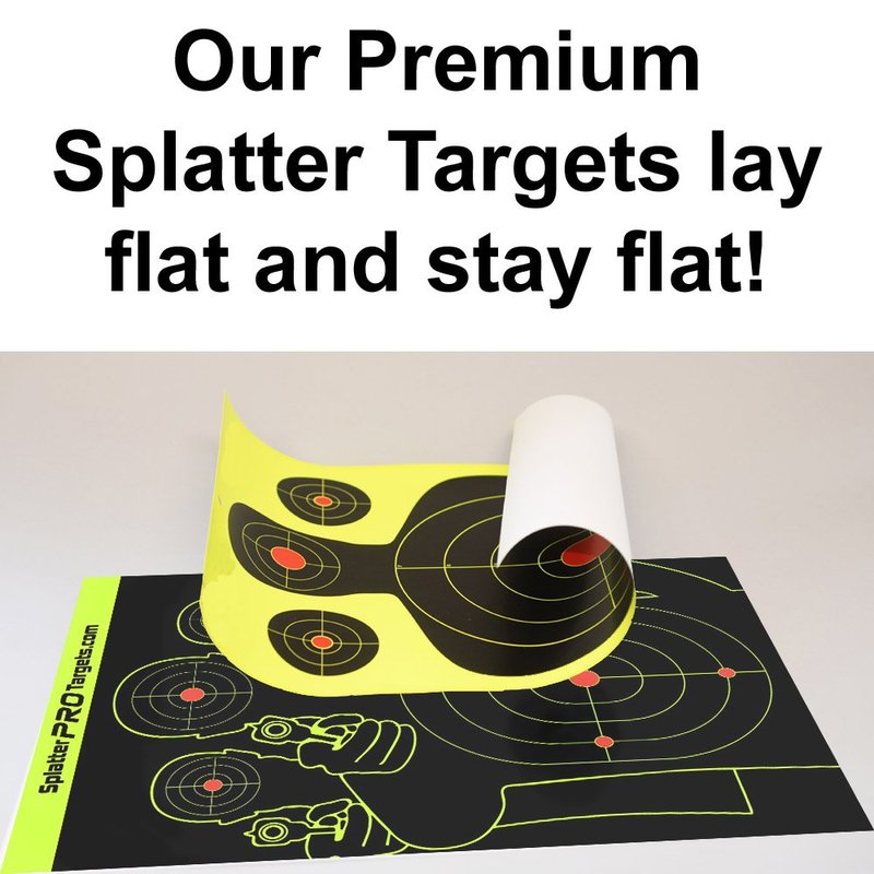 12x18 Splatter Targets. Fully Reactive Targets. See Your Hits and Your Misses! Shots Burst with a Bright Splatter Upon Impact. Instantly See Your Shots. Printed on a Heavy Duty Card Stock.