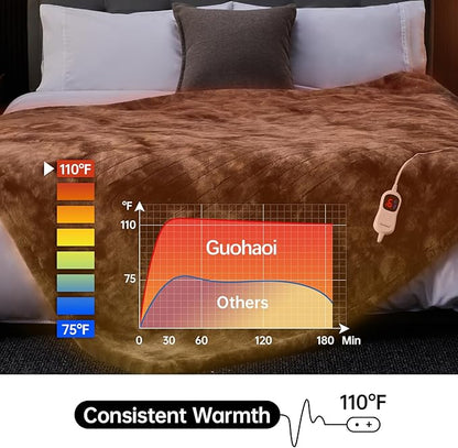 Guohaoi Heated Blanket Electric Throw, Soft Faux Rabbit Fur Electric Blanket with 10 Heating Levels 5 Sitting Timer Auto Off, Cozy Warm Heating Blankets, Machine Washable(50"×60" Dark Grey)