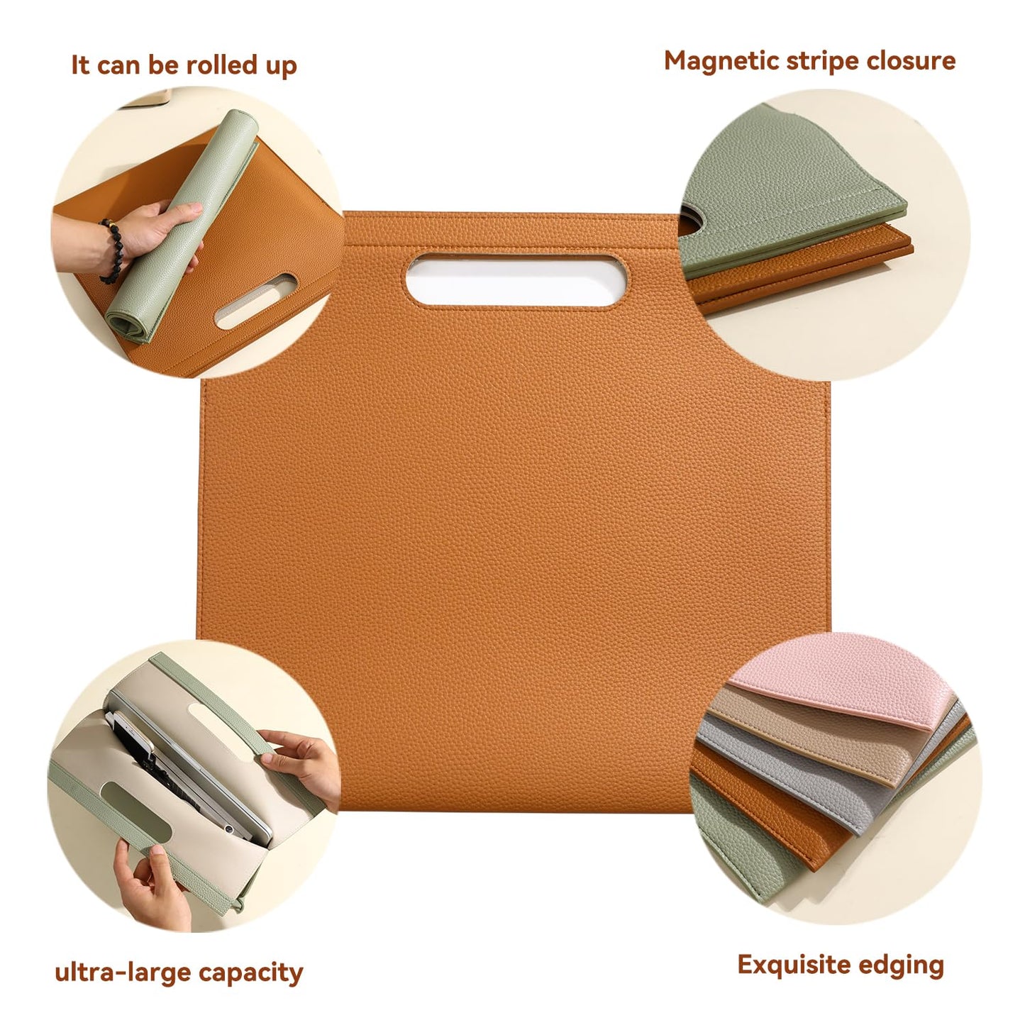 Premium PU Leather Waterproof File Folder & File Jackets & File Pockets Easy to Clean Document Organizer, Multi-Color Options, 13.34x12.56in, Ideal for Students & Professionals(Brown)