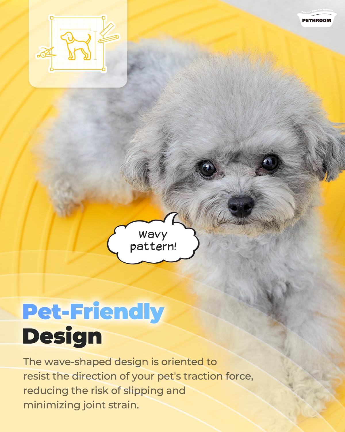 [PETHROOM] Premium Non-Slip Dog Bath Mat with Drying Hooks Sturdy, Durable & Versatile Pet Grooming Mat | Bathtub & Sink | Easy to Clean & Store 15.8" x 21.7"