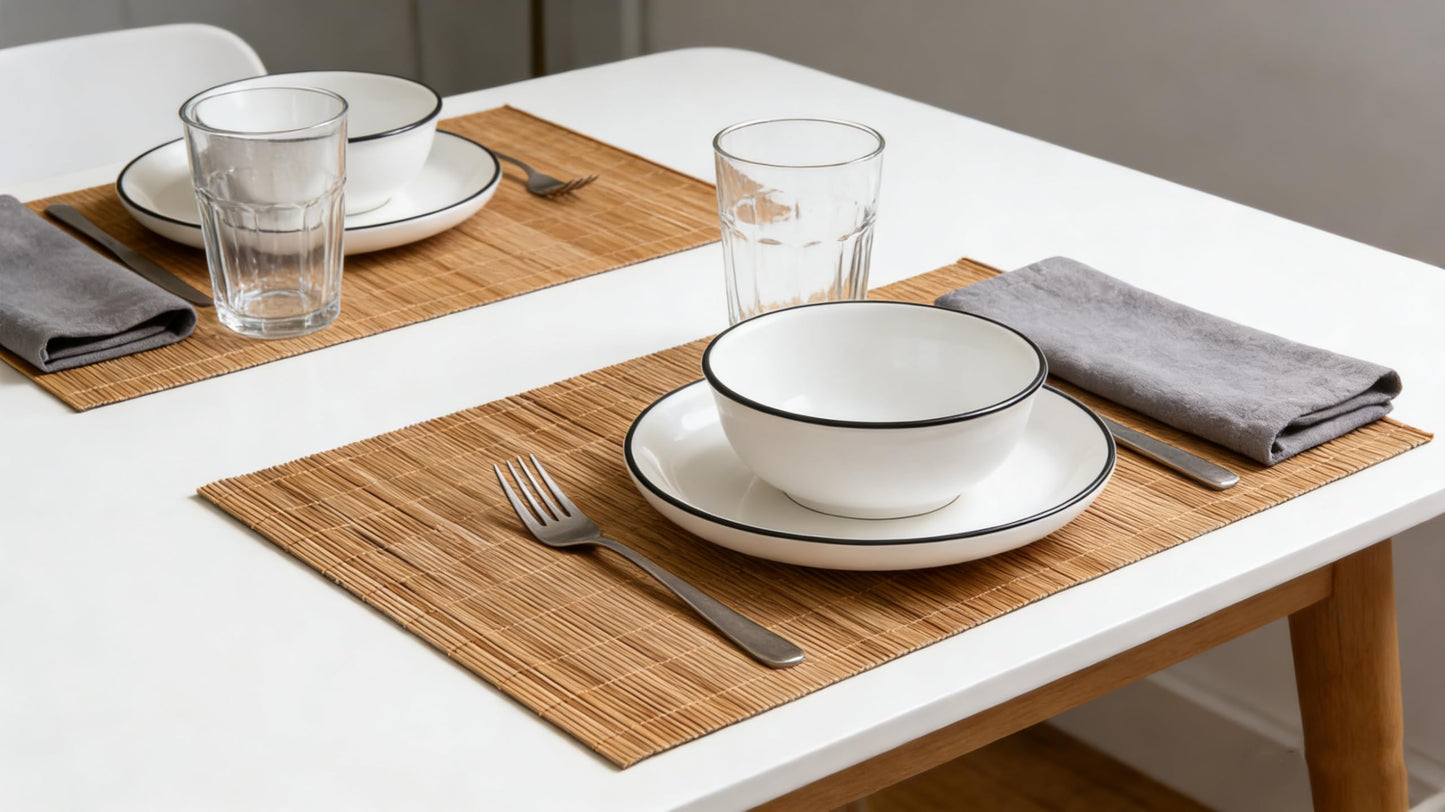 1PCS Placemat Dining Table Placemat Japanese Chinese Kitchen Table mat Bamboo Mat,Heat-Resistant Place Mat Stain Resistant Anti-Skid Washable Bamboo Table Mat