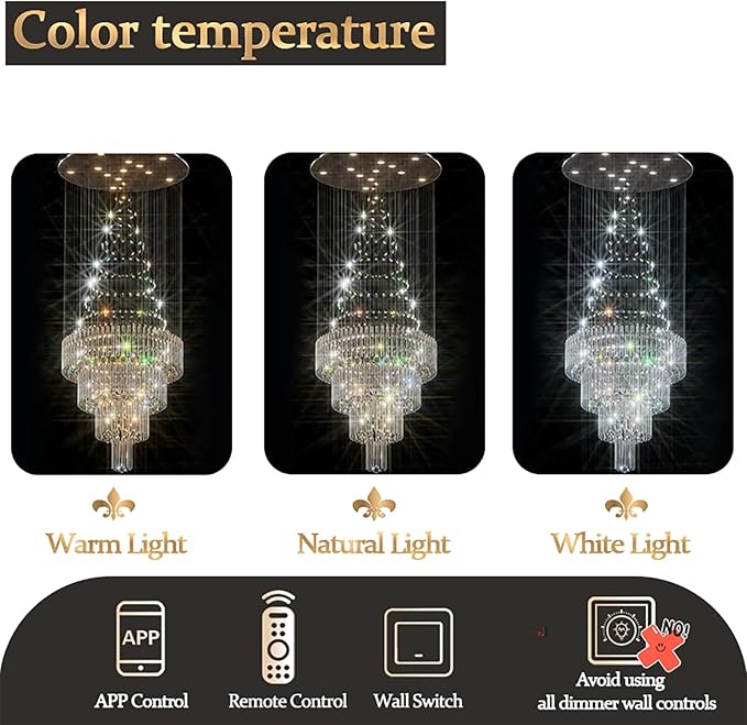 Flashing God D24''XH86'' Large Crystal Chandelier Silver Modern Raindrop Ceiling Light, High Ceiling Chandelier Suitable for Entrance Villas and Foyer