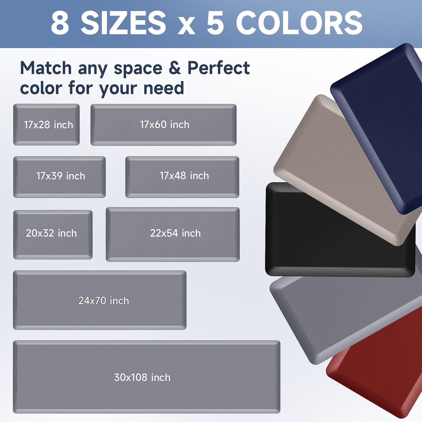 StepRite 4/5 Inch Thick Kitchen Mat Anti Fatigue Mat Kitchen Rugs Kitchen Decor Non-Slip, Stain & Water Resistant, Kitchen Mats Desk Mat for Kitchen, Office, Workshop, Grey, 17'' x 47''