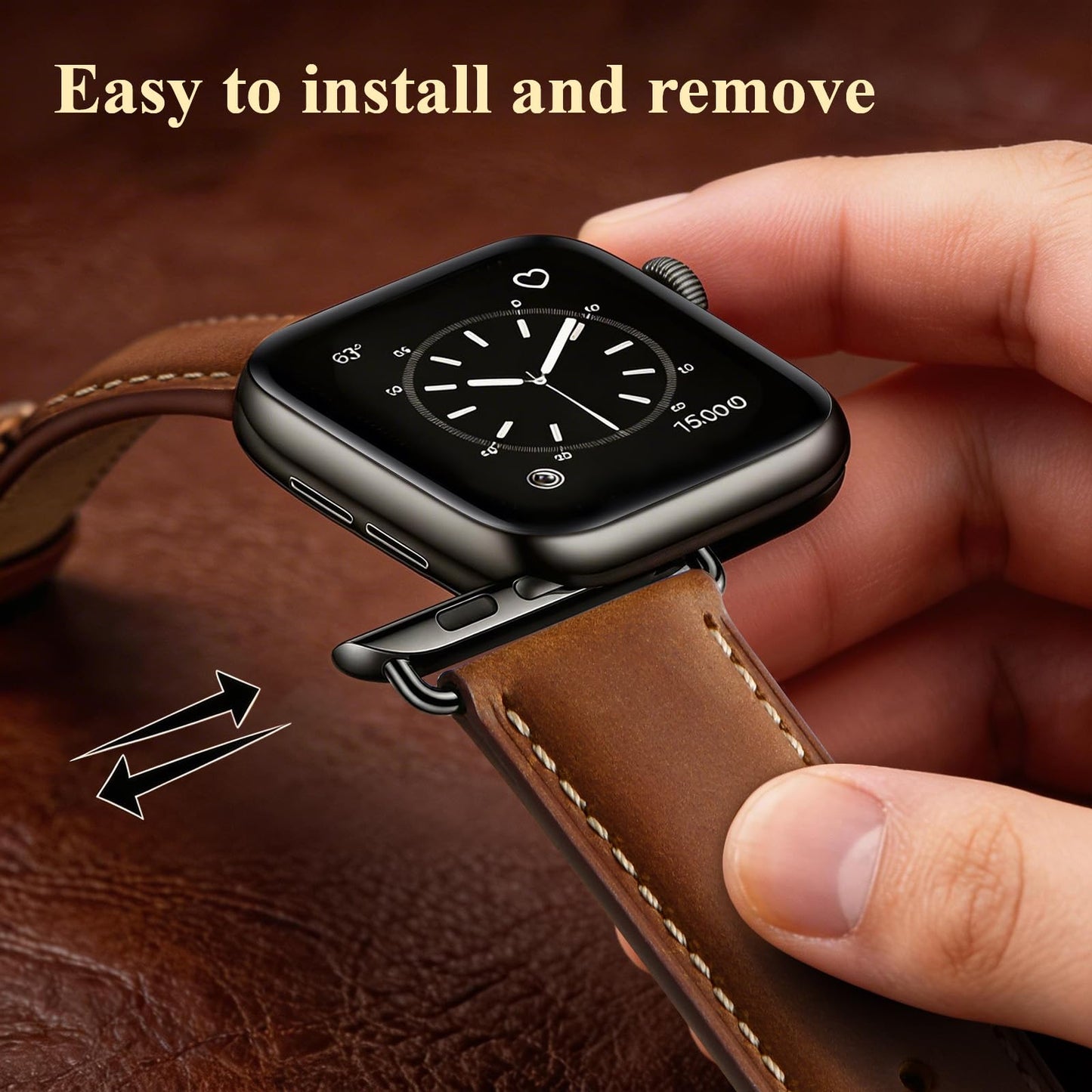 SUNFWR Leather Bands Compatible with Apple Watch Band 41mm 40mm 38mm for Men Women, Top Grain Genuine Leather Replacement Strap for iWatch Ultra 2, Ultra, SE2, SE, Series 9 8 7 6 5 4 3 2 1 (Red