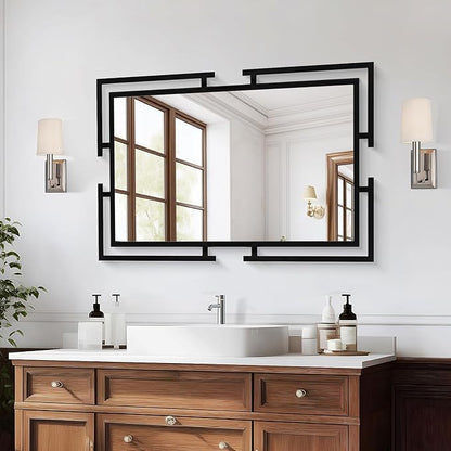 Large Decorative Wall Mirror, 24"x36" Black Mirror for Bathroom, Tempered Mirror Wall Decor with Metal Frame for Living Room, Modern Farmhouse Mirror, Horizontal/Vertical