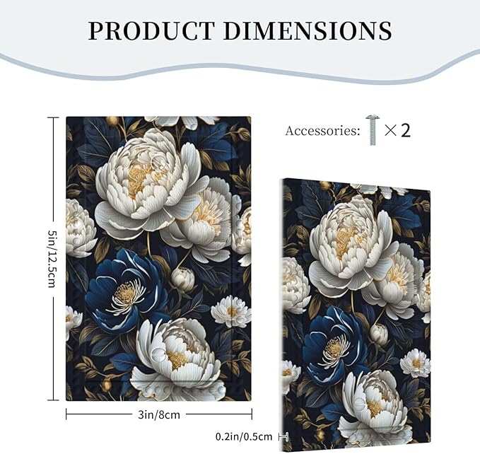 White Gold Blue Flower Light Switch Covers No Device Wall Plate 1 Gang Decorative Blank Switchplate Electrical Faceplate for Country Living Bedroom Decor