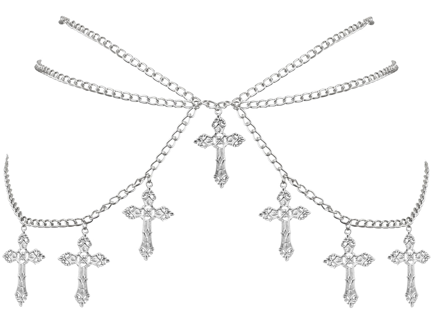 Sacina Silver-tone Cross Chain belt, Waist Belly Chain, Gothic Goth Punk Grunge Emo Belt, Goth Accessories