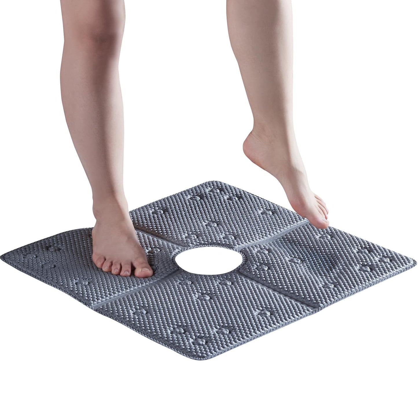 Webos Bathtub Mat Non Slip: Soft Safety Foam Bath & Shower Mat for Tub Suitable for Families 21 X 21Inch with Drain Holes and Suction Cups Massage Tub & Shower Mat for Bathroom (Dark Grey)