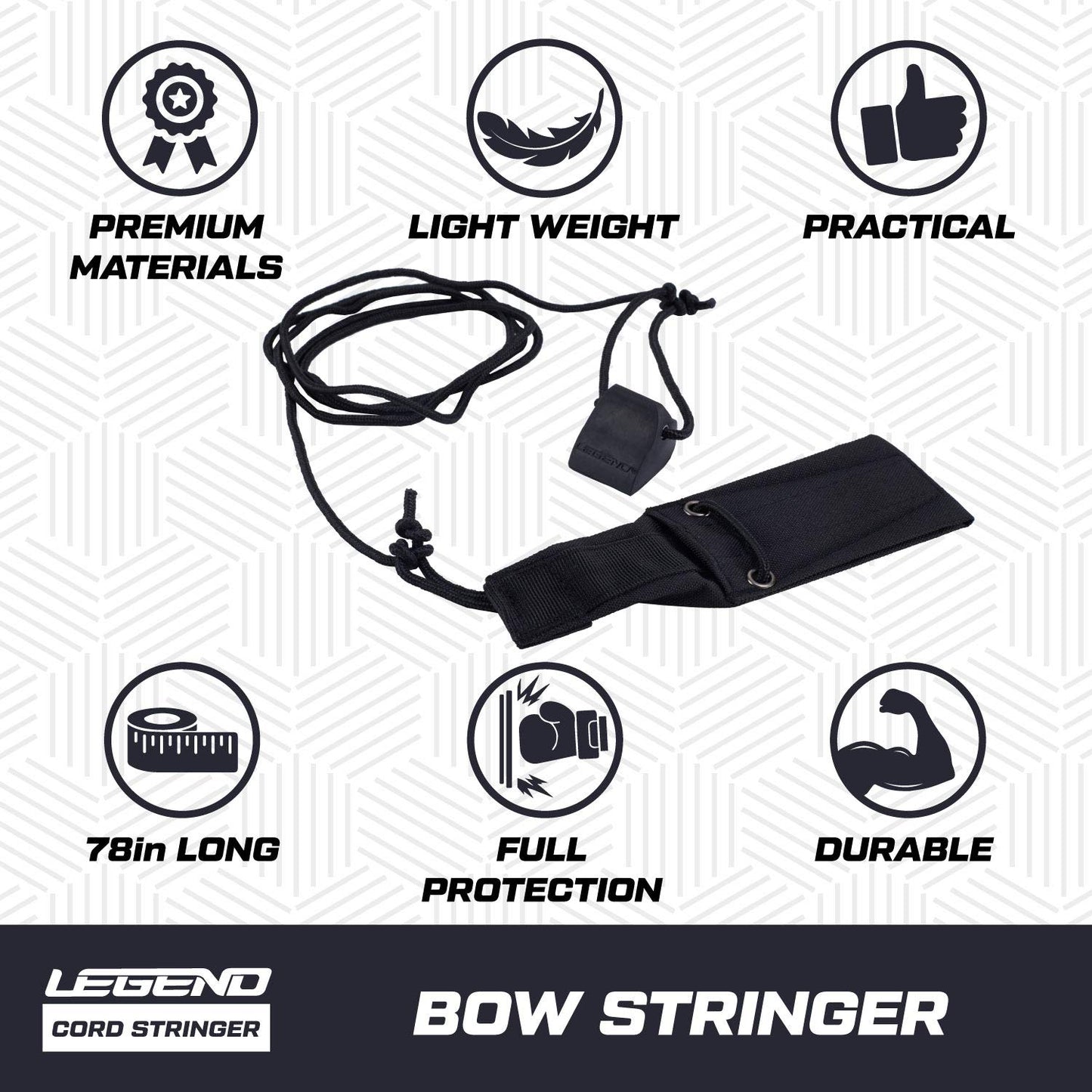 LEGEND Cord Bow Stringer - Traditional Limbsaver Stringing Tool for Recurve Bows & Longbows - Must-Have Archery Accessories & Equipment - Heavy Duty Nylon Bowstring Tools with No-Slip Pad for Safety