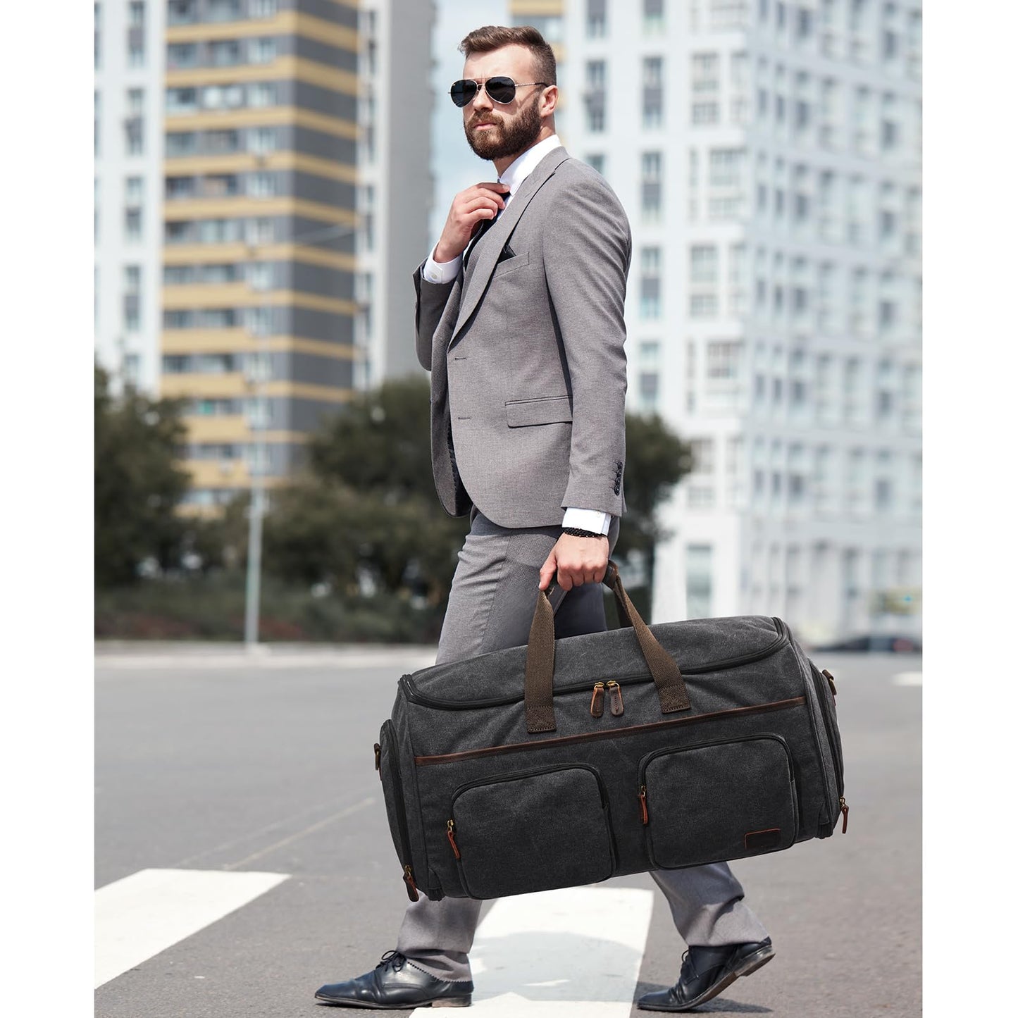 S-ZONE Garment Bag for Travel Carry on Duffle Bag for Men Travel Convertible Suit Bags Carry on Luggage Hanging Suitcase Travel Bag with Toiletry Bag, Black, 50l, Travel Garment Bag