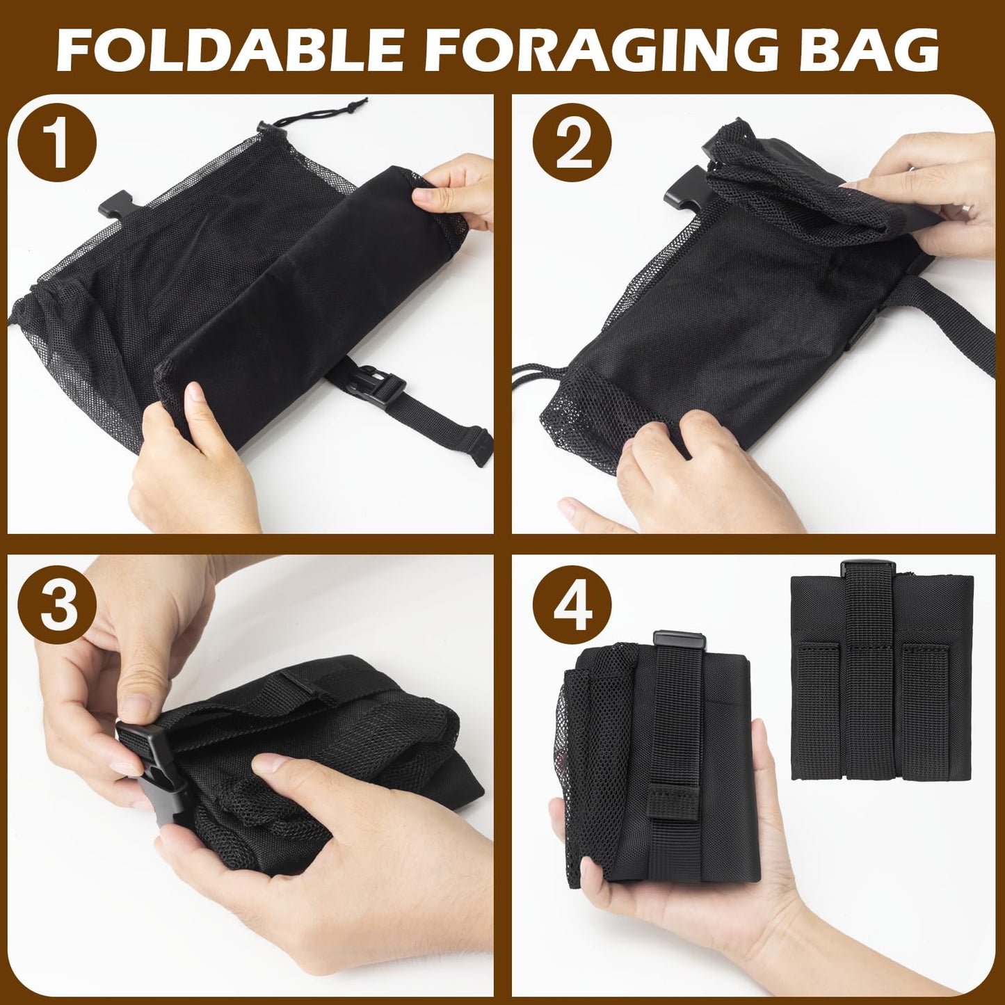 ProtectHobby Mushroom Foraging Bag Kit with Adjustable Waistband - 2 Folding Mesh Bags & Leather Tool Pouch, Suitable for Collecting Mushroom and Berry Pickers