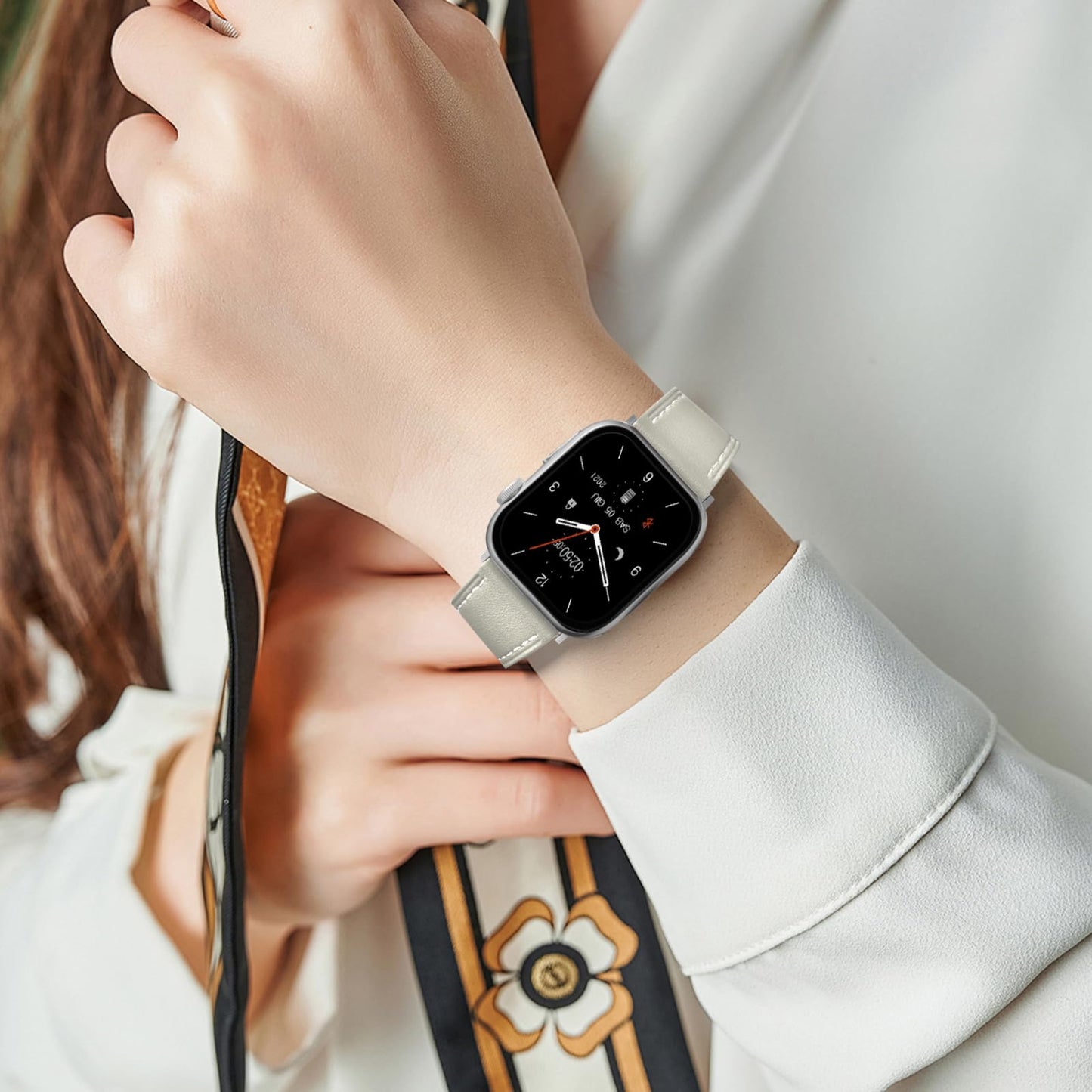 Biggyboom Genuine Leather Bands Compatible with Apple Watch Band 42mm 41mm 40mm 38mm for Women Men,Sweat Wear Resistant Leather Replacement Strap for iWatch Series 11 10 9 8 7 6 SE 5 4 3 2 1 (Beige)