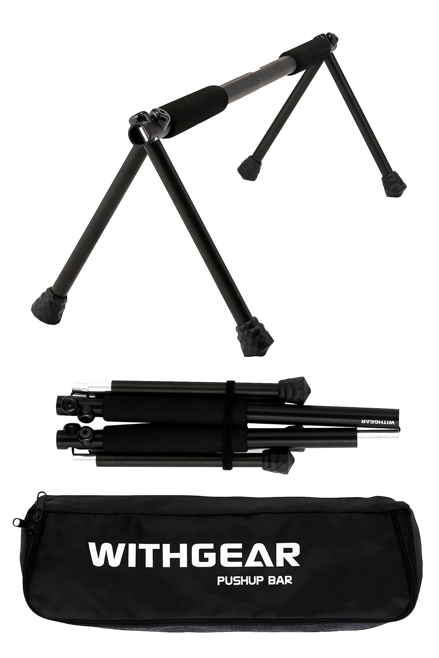 Withgear Folding Push Up Bar - Portable and Lightweight Sturdy Duralumin Metal Push Up Bars and Indoor and Outdoor Parallette Bar for Men and Women Swan Black