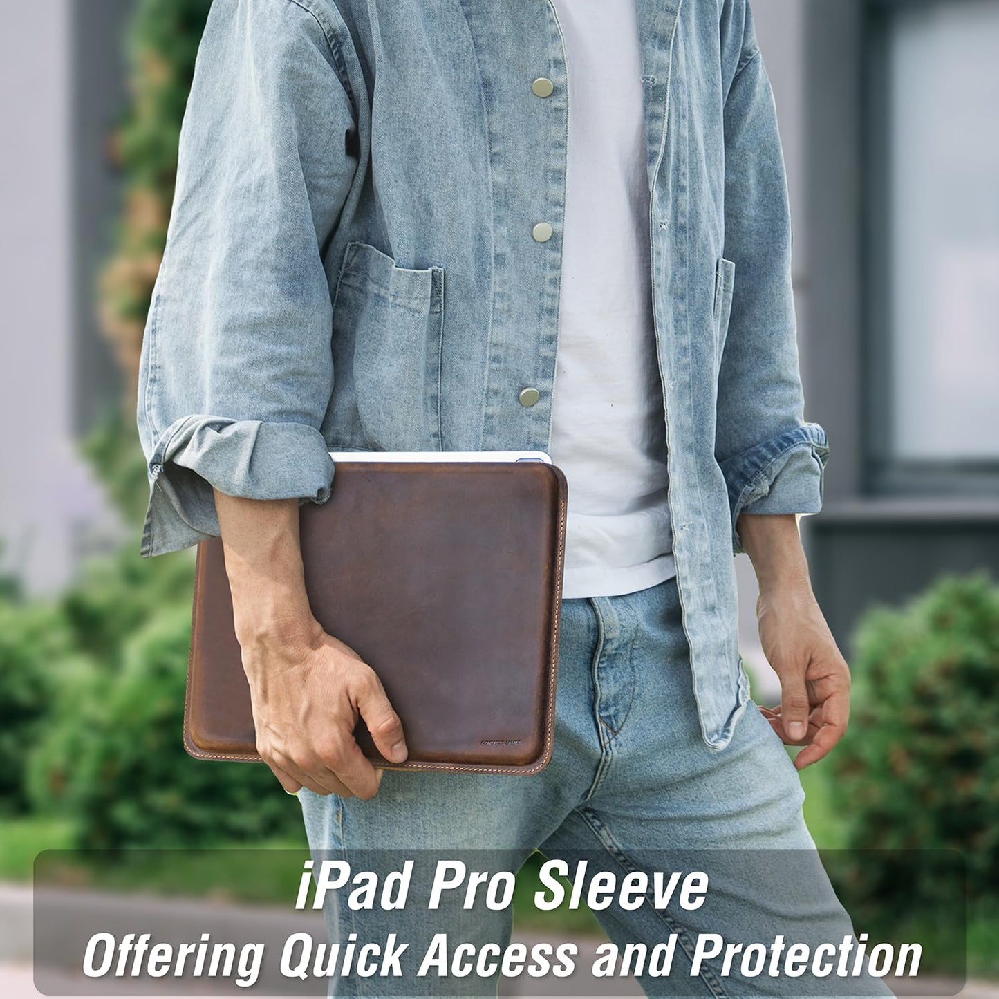 CataPurus Top Grain Leather 11" Sleeve Slim Protector Case for Tablet, Solid Vintage Design, Fully Handmade, Compatible with 10.5"/10.9"/11" iPad Pro/Air, 10.2" iPad 7th/8th/9th Gen, Coffee 11 Inch
