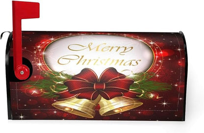 Christmas Mailbox Covers Merry Christmas Bell Snowflake Magnetic Letter Post Box Cover Standard Size 21 x 18 Inch Garden Yard Home Decorative