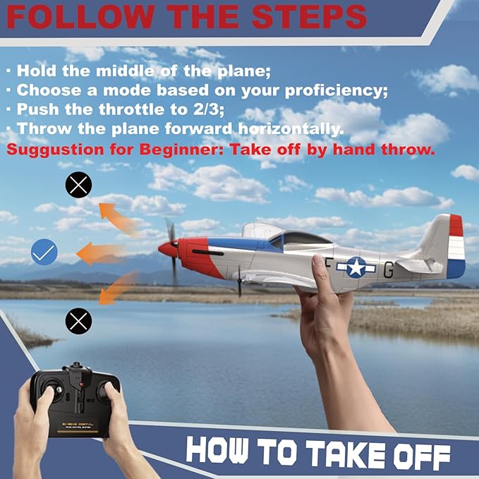 RC Plane for Beginners P51 Remote Control Airplane for Adults 2.4GHz 3 Channel Fighter Featuring 6 Axis Gyro Stabilizer Easy to Fly