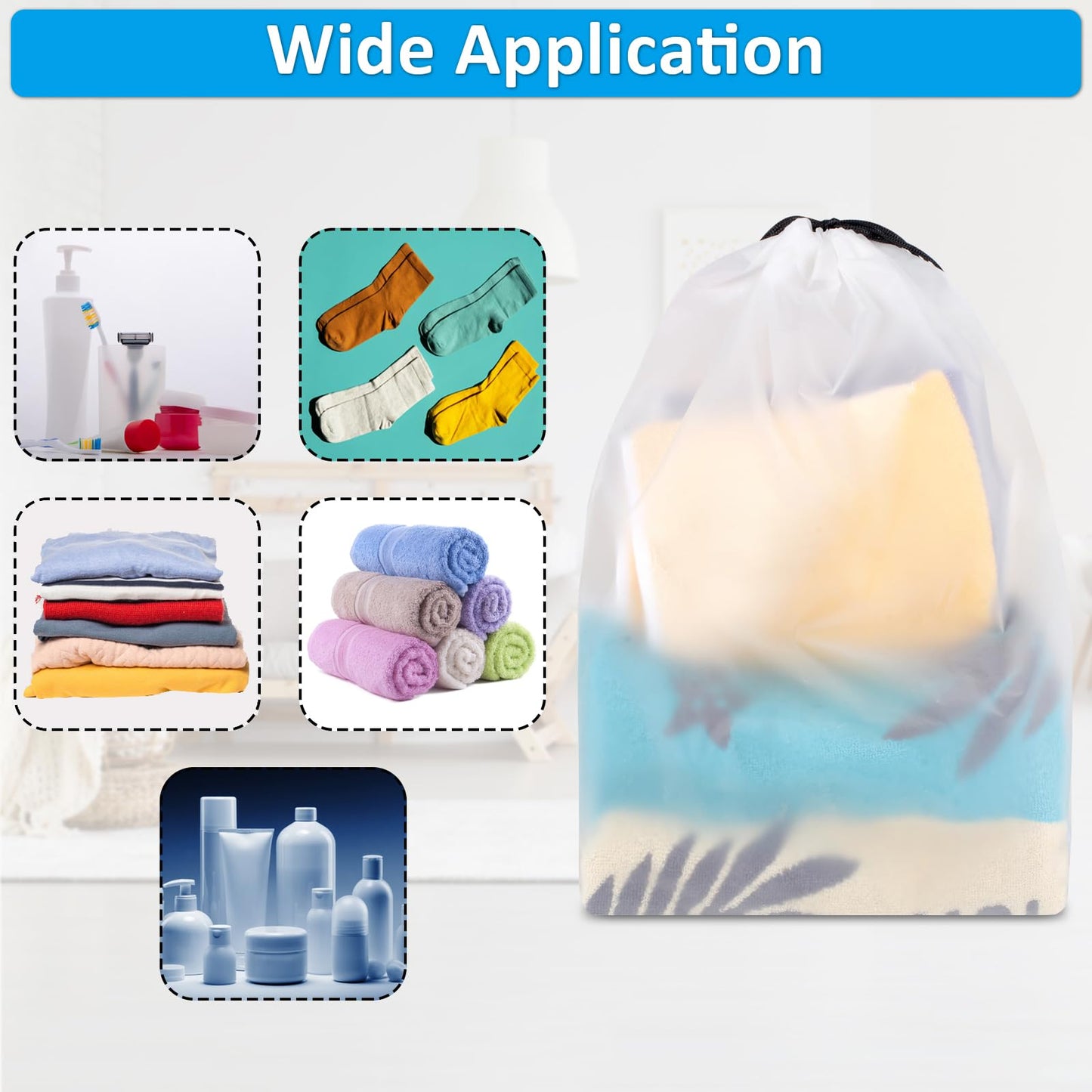 COIDEA, Waterproof Travel Drawstring Shoe Bags for Packing, Storage, Travel Essentials for Men and Women, 15.7 x 11.8 inches, Clear, 5 pieces