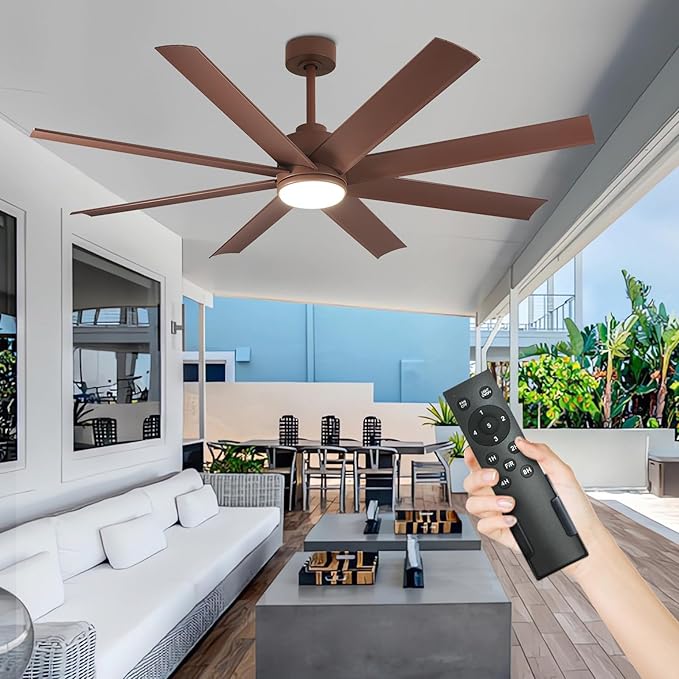 Depuley 60-Inch Ceiling Fan with Light: 8-Blade Large Ceiling Fans with Remote Control - Ultra Quiet DC Motor Reversible Timer Brown