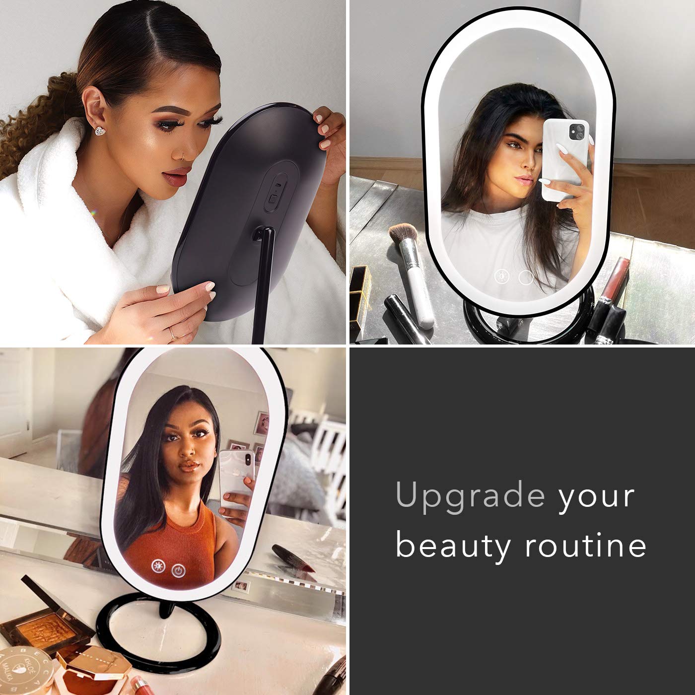 Fancii Vera LED Lighted Vanity Makeup Mirror, Rechargeable - Cordless Illuminated Cosmetic Mirror with 3 Dimmable Light Settings, Dual Magnification (Chrome)