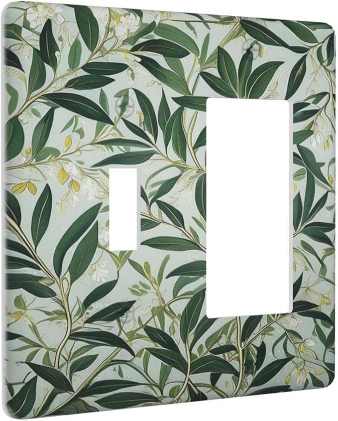 Botanical, Foliage, Leaves, Greenery, Plant Pattern, Nature-Inspired, Green Leaves, Branches, White Flowers, Yellow Accents, Natural Design