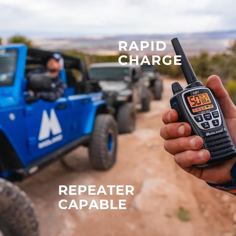 Midland GXT3000 GMRS Two-Way Radio - Long Range, 50 Channels, Rechargeable Battery | Black/Silver, 2-Pack