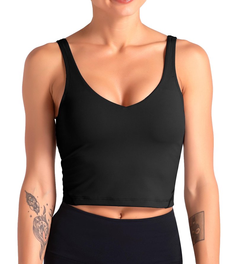 Dragon Fit Women’s Longline Sports Bra Wirefree Padded Medium Support Yoga Bras Gym Running Workout Tank Tops Black
