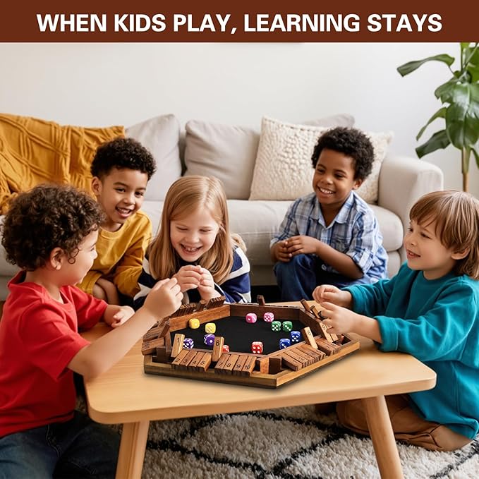 Upgraded 1-6 Player Shut The Box Dice Game with 12 Dice+Bonus Wooden 12 Dice Classic Wooden Board Table Math Game for AdultsKids/Tabletop Board Games for ClassroomHomeParty or Pub