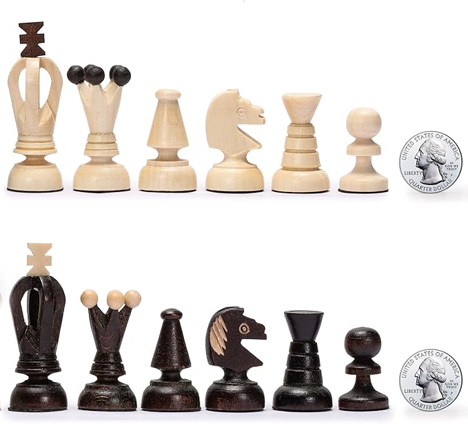 Husaria European International Chess Wooden Game Set King's Continental - 13.8 Inches Medium Size Chess Set with Handcrafted Chessmen and Felted Folding Board