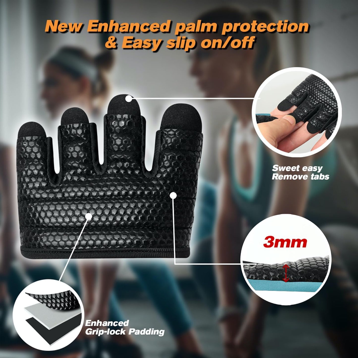 RYMNT Minimal Workout Gloves,Short Micro Weight Lifting Gloves Grip Pads with Full Palm Protection & Extra Grip for Men Women Weightlifting,Gym,Cross Training,Powerlifting,WODs.Aqua-Large