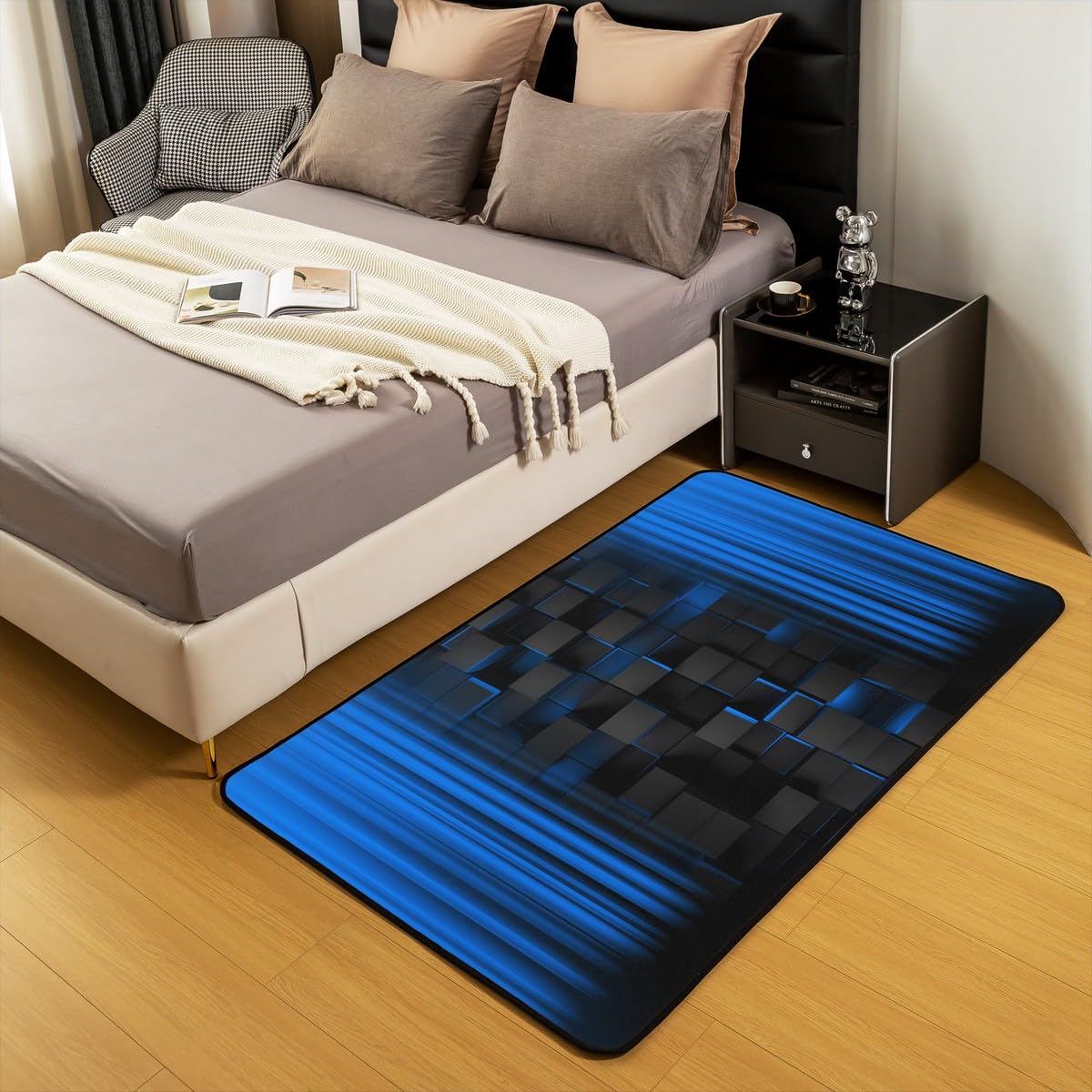 Feelyou Kids Blue and Black Area Rug Ombre Living Room Rugs 5x7 for Boys Teens Bedroom Decor Square Decorative Rug Set Ombre Effects Indoor Floor Mat