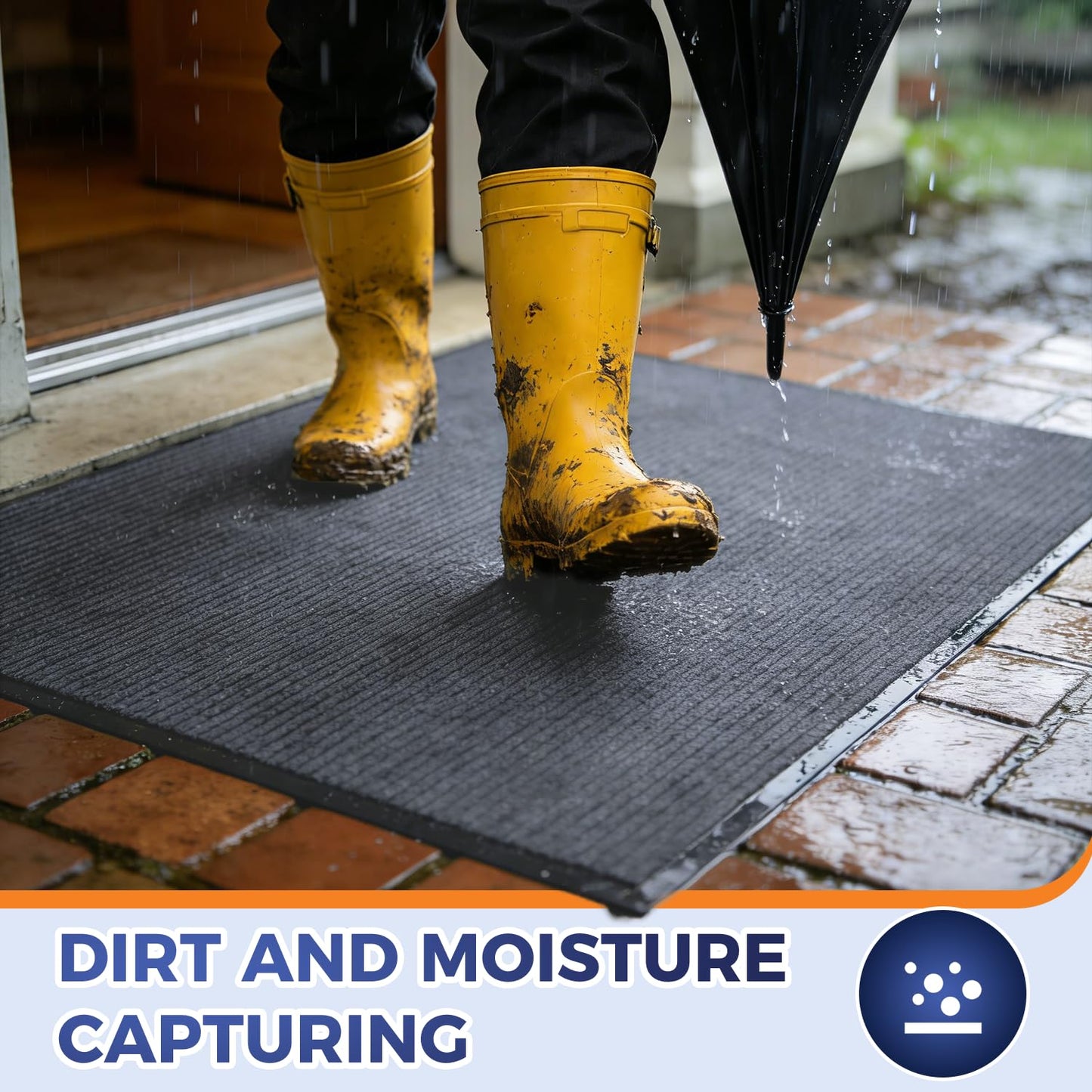 MossGrip Commercial Floor Mat, 4 x 5 FT Extra Large Door Mat, Indoor/Outdoor Entrance Mat, Commercial Rug with Water & Stain Proof, Easy to Clean, Low-Profile, Heavy Duty Rubber Mat, Charcoal Grey