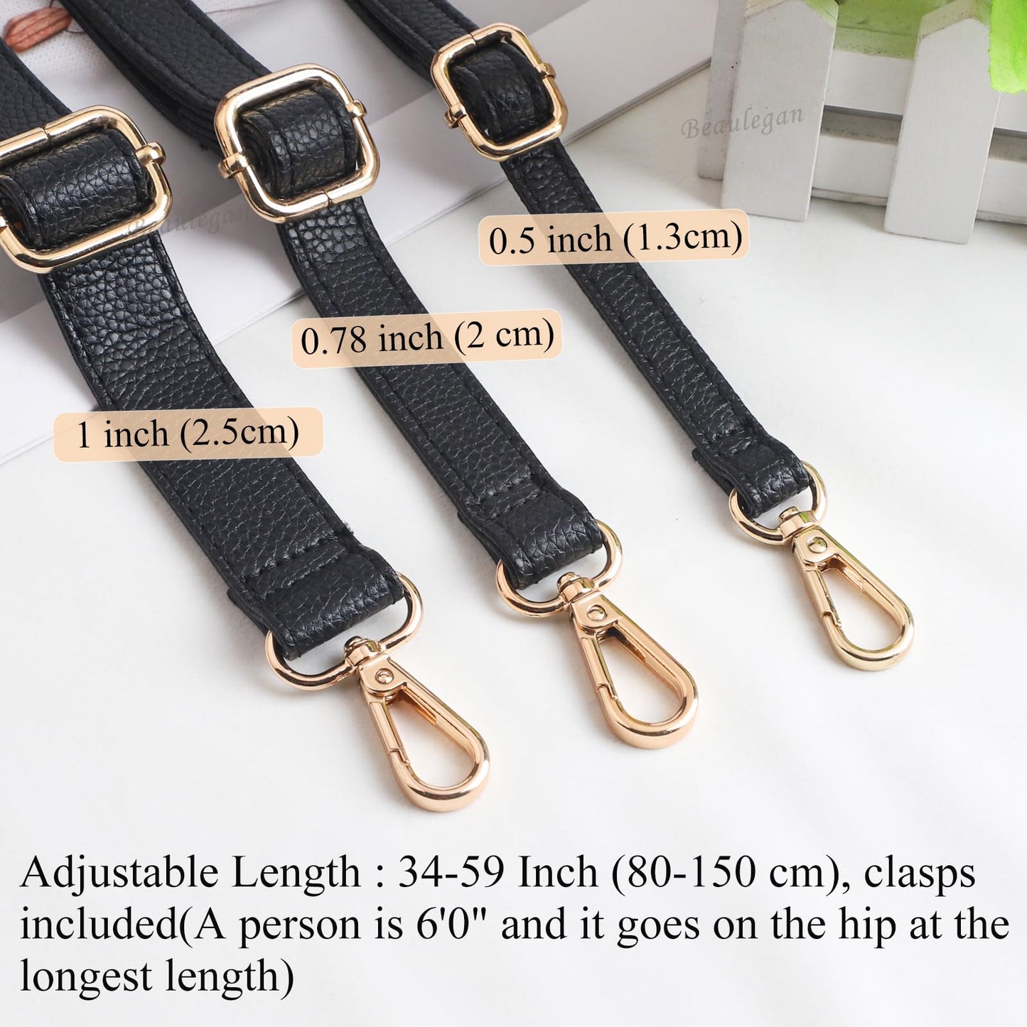 BEAULEGAN Purse Strap Replacement - Full Grain Microfiber Leather - 59 Inch Long Adjustable for Crossbody Shoulder Bag - 0.7 Inch Wide, Black/Gunmetal