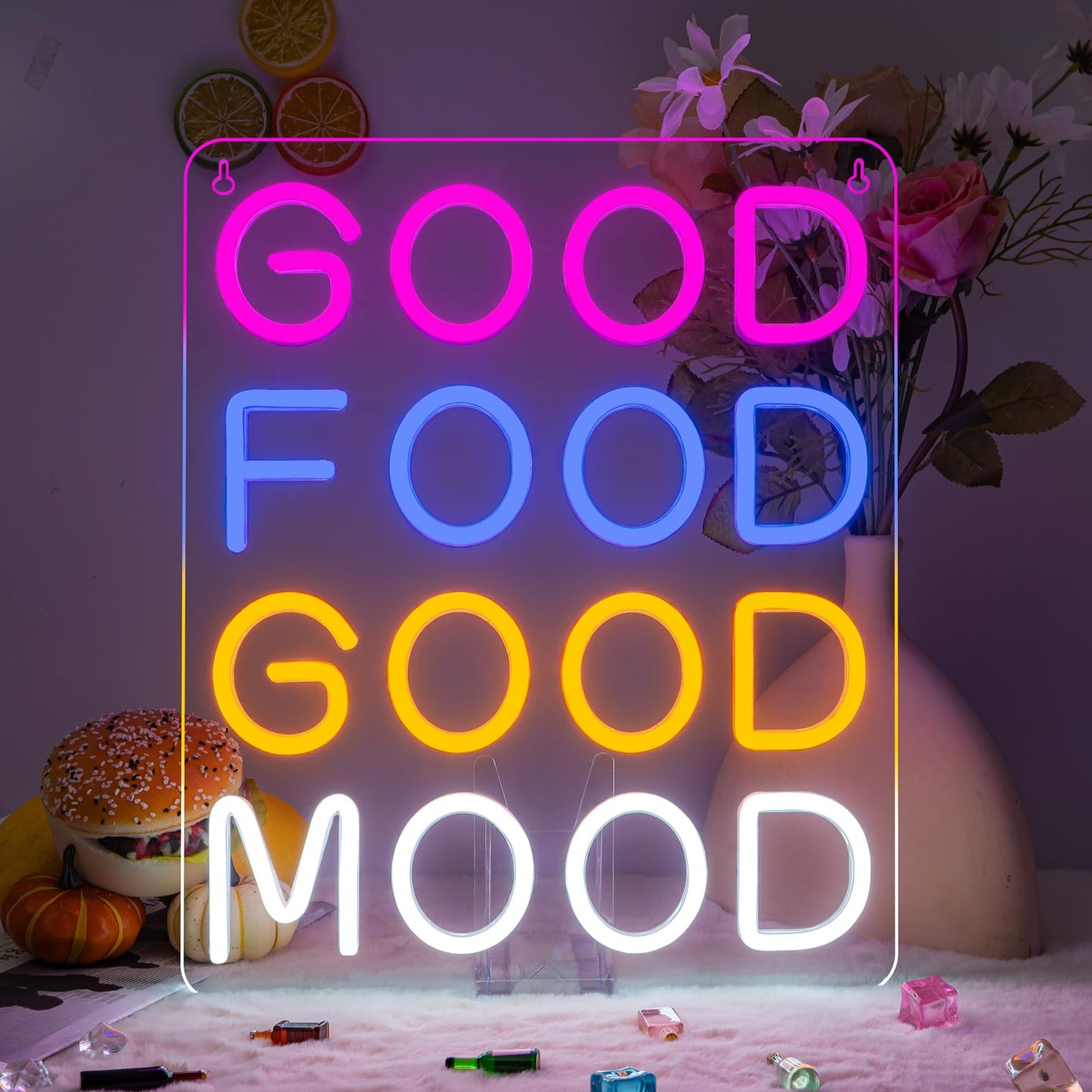 Horseneon Good Food Good Mood Neon LED Sign, Food Neon Signs for Wall Decor, Good Food Good Mood Neon Light with USB Powered for Snack Shop, Restaurant, Fast Food