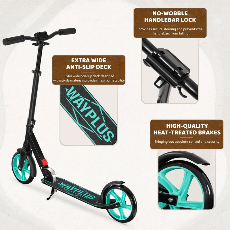 WAYPLUS KS1 Kick Scooter for Ages 6+,Kid, Teens & Adults. Max Load 240 LBS. Foldable, Lightweight, 8IN Big Wheels for Kids, Teen and Adults, 4 Adjustable Levels. Bearing ABEC9 FED Fitness