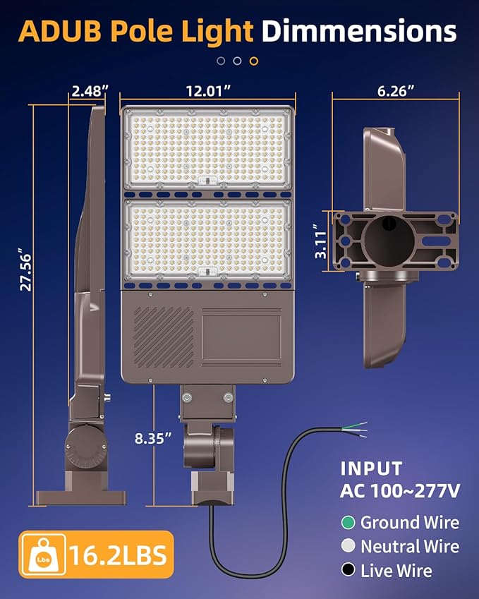 ADUB 240W LED Parking Lot Lights with Photocell, UL Listed 33600LM LED Shoebox Lights Adjustable, 5000K LED Pole Light Outdoor, IP65 Waterproof Exterior Flood Light