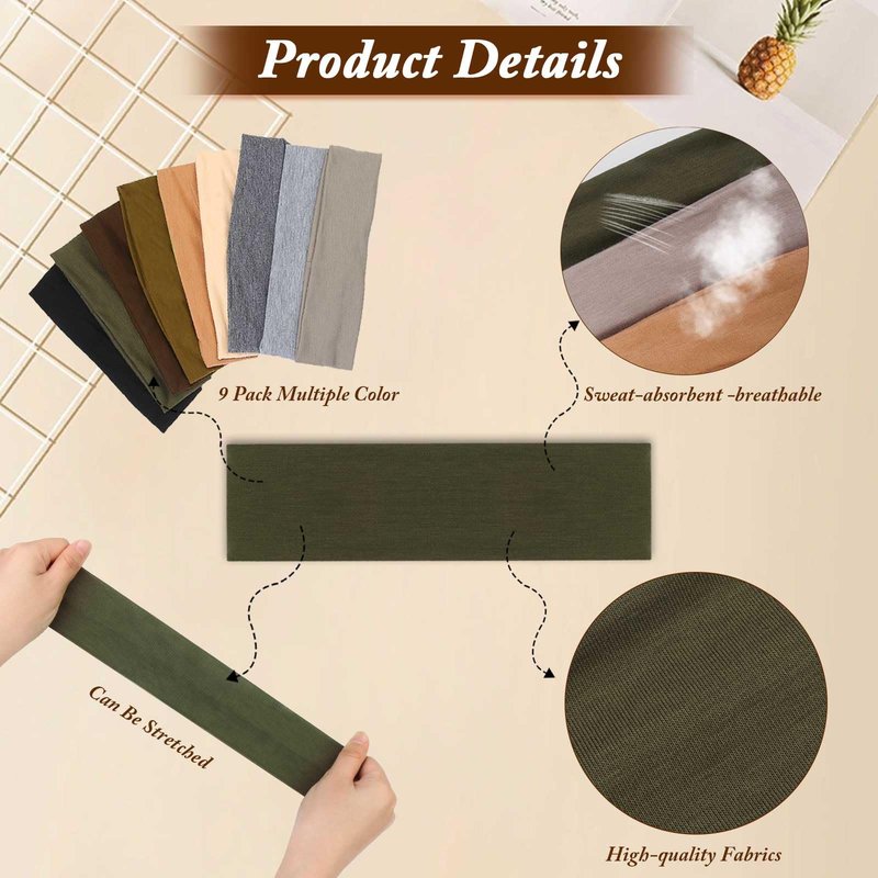 FOWSRHRG 9 Pack Headbands for Women, Non Slip Workout Head Bands for Women's Hair, Sweat Headbands Stretchy Headbands for Yoga
