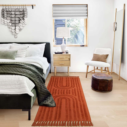 LEEVNA Washable Bathroom Rugs 2'x3', Hand-Woven Kitchen Rug with Tessal, Terracotta Bedroom Throw Rugs, Boho Tufted Rainbow Rug, Farmhouse Indoor Door Mat for Entryway/Porch/Back Door
